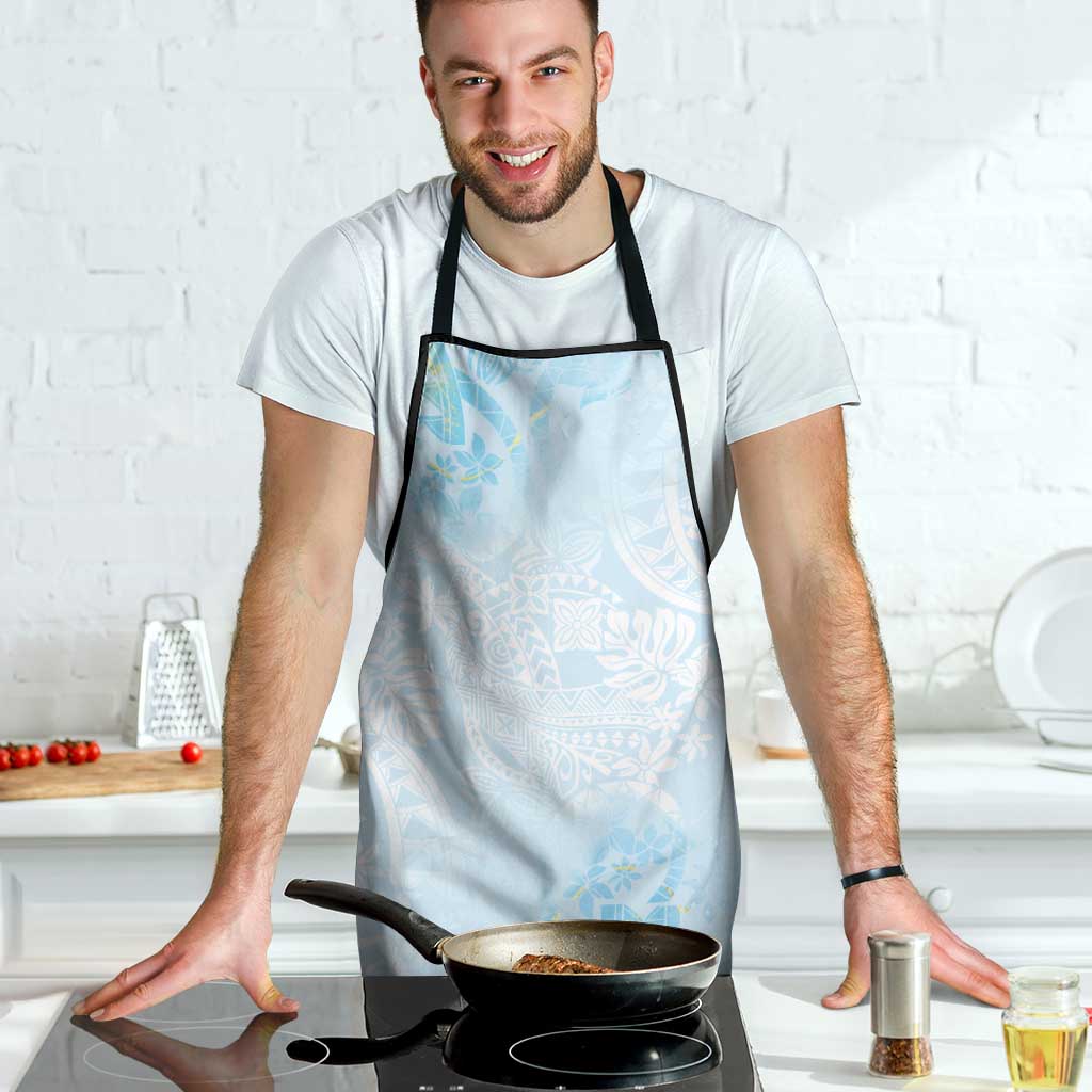 Polynesian Tiare Monstera Baby Blue Apron Liquid Style - Polynesian Pride