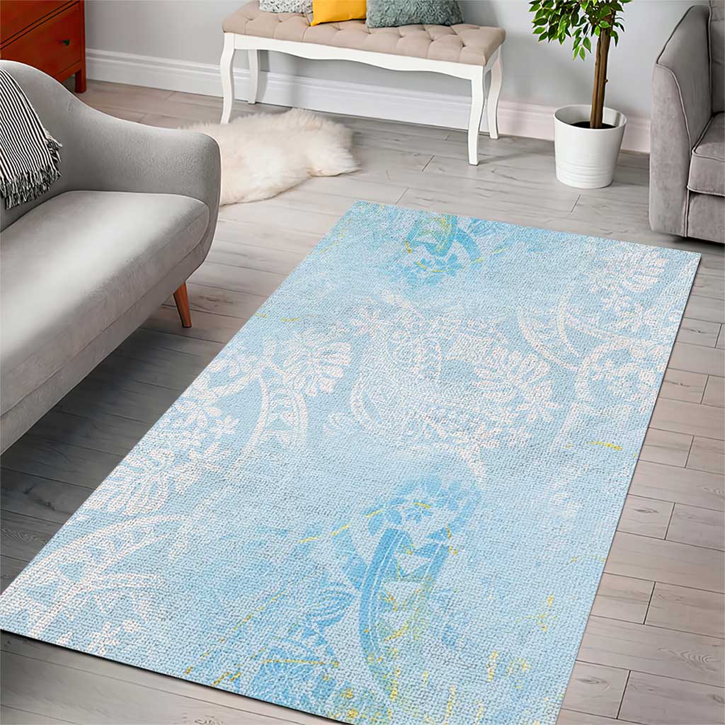 Polynesian Tiare Monstera Baby Blue Area Rug Liquid Style - Polynesian Pride