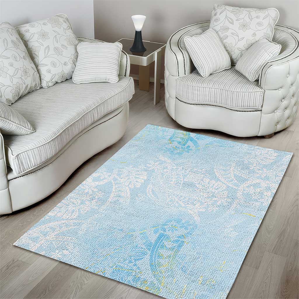 Polynesian Tiare Monstera Baby Blue Area Rug Liquid Style - Polynesian Pride