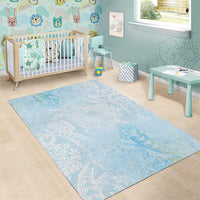 Polynesian Tiare Monstera Baby Blue Area Rug Liquid Style - Polynesian Pride