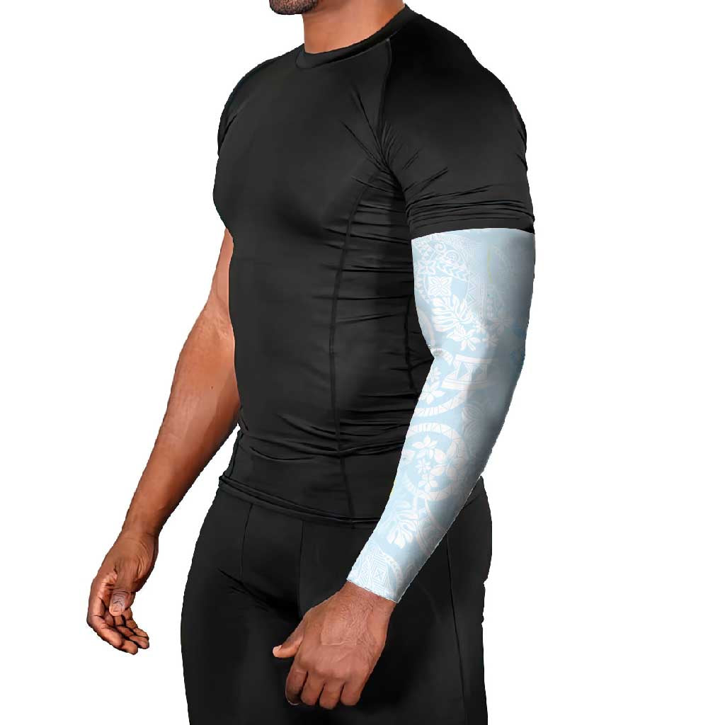 Polynesian Tiare Monstera Baby Blue Arm Sleeves Liquid Style - Polynesian Pride