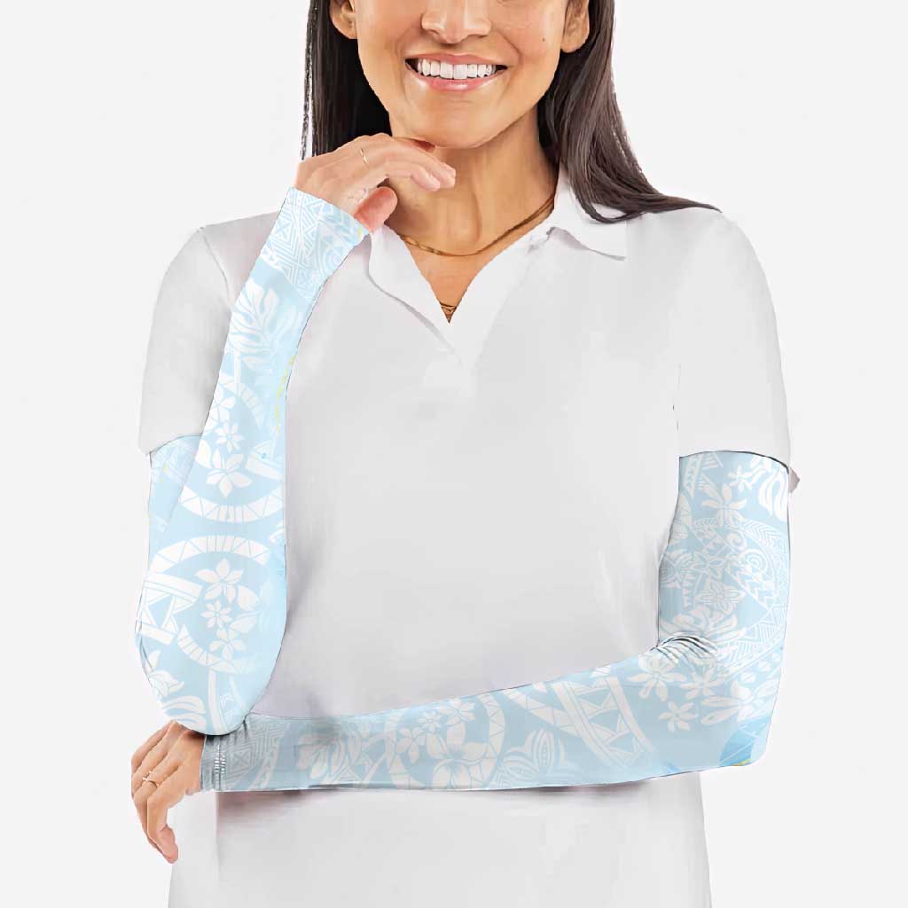 Polynesian Tiare Monstera Baby Blue Arm Sleeves Liquid Style - Polynesian Pride