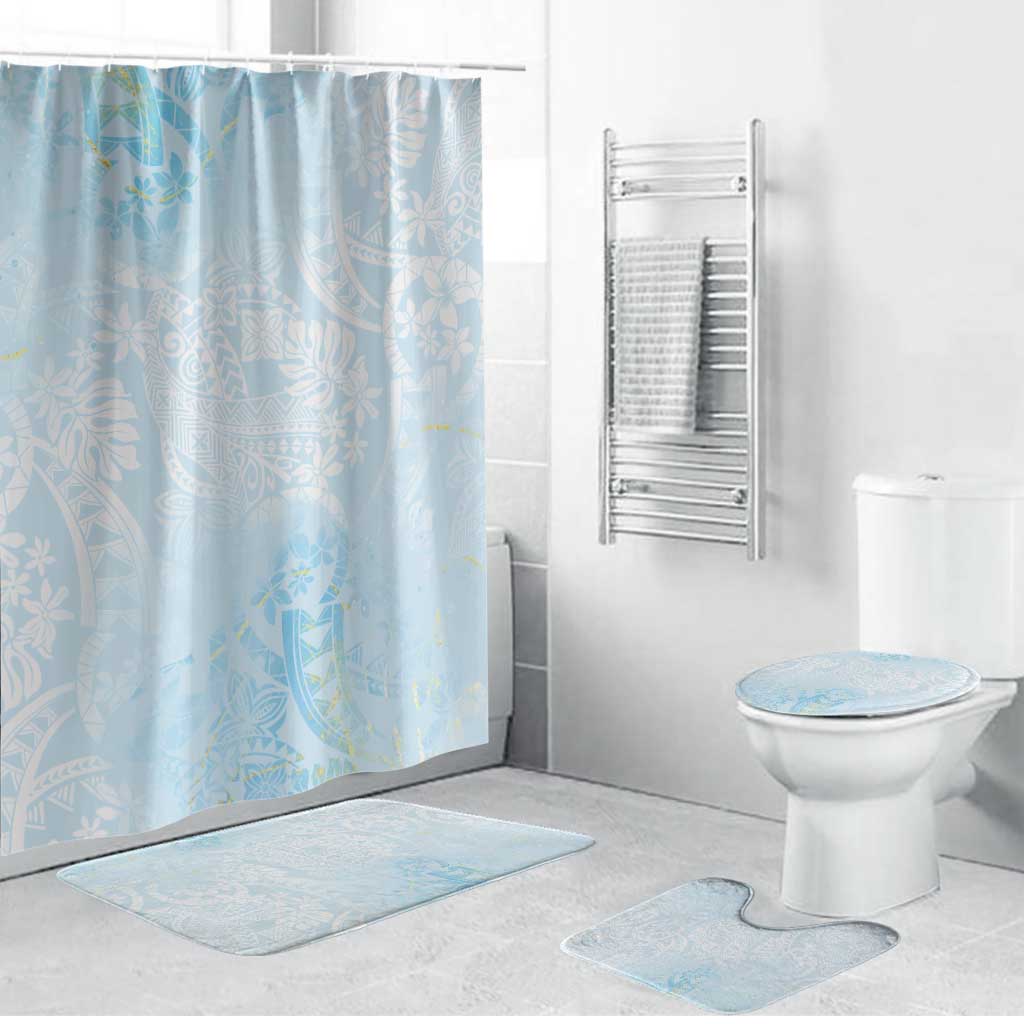 Polynesian Tiare Monstera Baby Blue Bathroom Set Liquid Style - Polynesian Pride