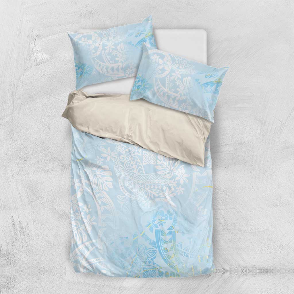 Polynesian Tiare Monstera Baby Blue Bedding Set Liquid Style - Polynesian Pride