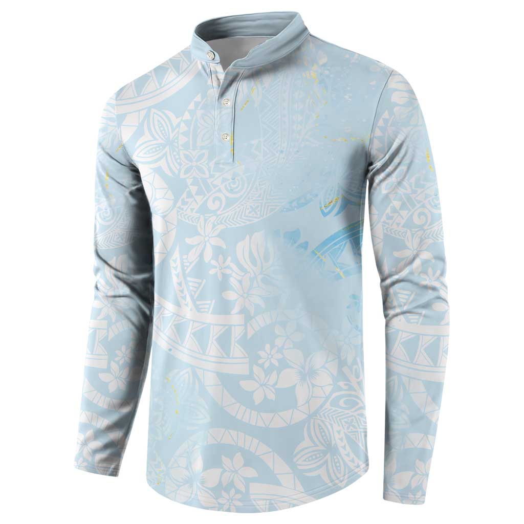 Polynesian Tiare Monstera Baby Blue Button Sweatshirt Liquid Style - Polynesian Pride