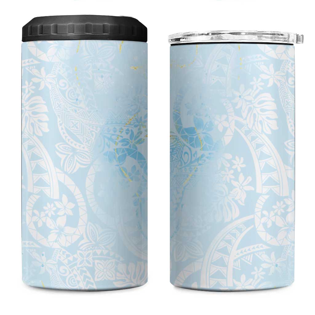 Polynesian Tiare Monstera Baby Blue 4 in 1 Can Cooler Tumbler Liquid Style - Polynesian Pride