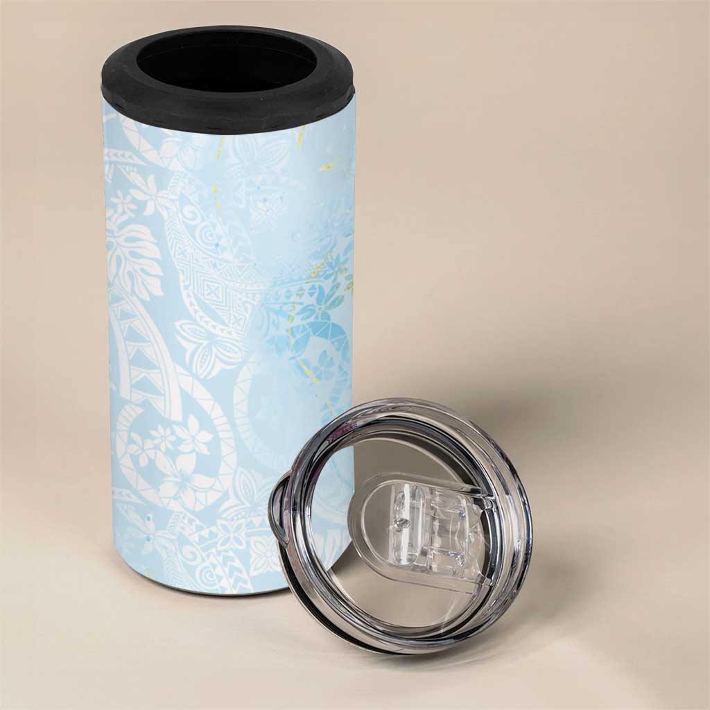 Polynesian Tiare Monstera Baby Blue 4 in 1 Can Cooler Tumbler Liquid Style - Polynesian Pride