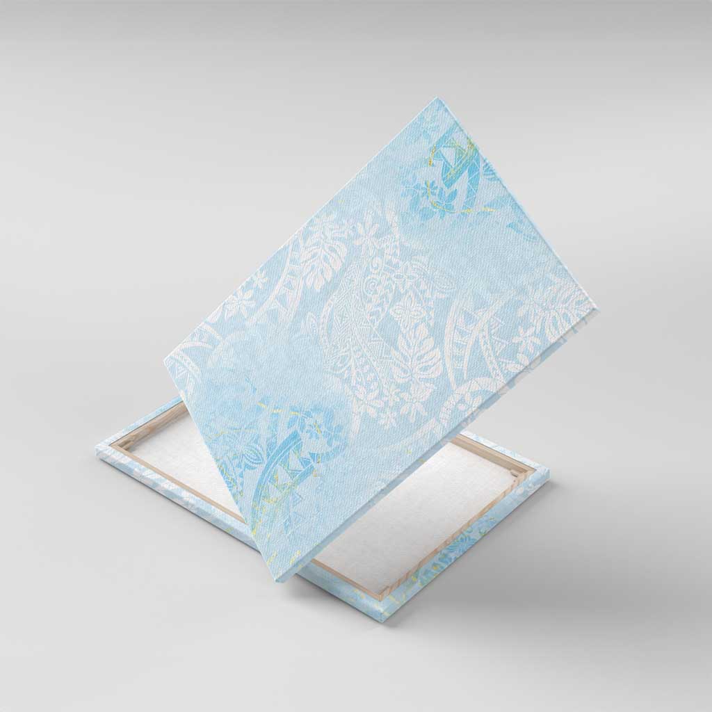 Polynesian Tiare Monstera Baby Blue Canvas Wall Art Liquid Style - Polynesian Pride