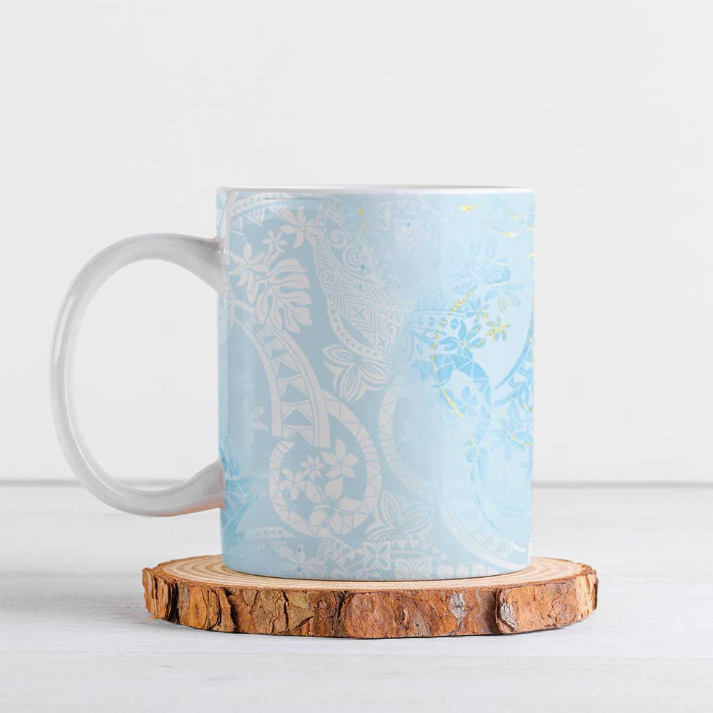 Polynesian Tiare Monstera Baby Blue Ceramic Mug Liquid Style - Polynesian Pride