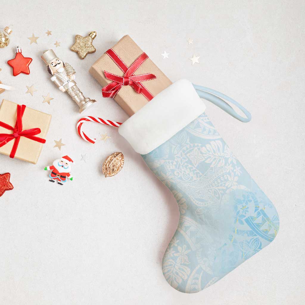 Polynesian Tiare Monstera Baby Blue Christmas Stocking Liquid Style - Polynesian Pride