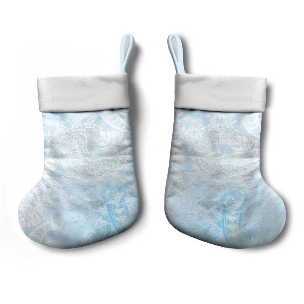 Polynesian Tiare Monstera Baby Blue Christmas Stocking Liquid Style - Polynesian Pride