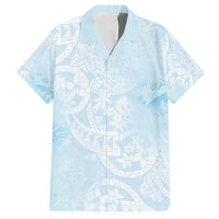 Polynesian Tiare Monstera Baby Blue Family Matching Off Shoulder Short Dress and Hawaiian Shirt Liquid Style - Polynesian Pride