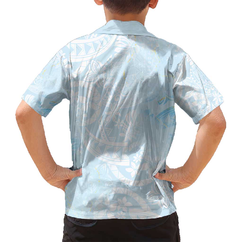 Polynesian Tiare Monstera Baby Blue Family Matching Puletasi and Hawaiian Shirt Liquid Style LT01 - Polynesian Pride