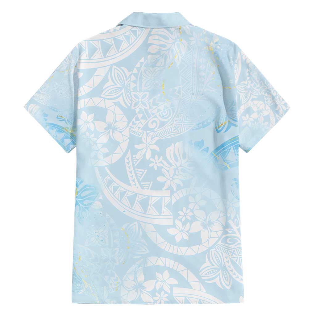 Polynesian Tiare Monstera Baby Blue Family Matching Puletasi and Hawaiian Shirt Liquid Style LT01 - Polynesian Pride