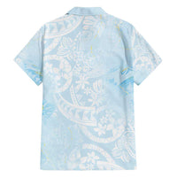 Polynesian Tiare Monstera Baby Blue Family Matching Puletasi and Hawaiian Shirt Liquid Style LT01 - Polynesian Pride