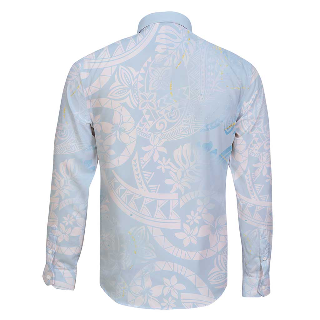 Polynesian Tiare Monstera Baby Blue Family Matching Puletasi and Hawaiian Shirt Liquid Style LT01 - Polynesian Pride
