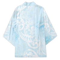 Polynesian Tiare Monstera Baby Blue Kimono Liquid Style - Polynesian Pride