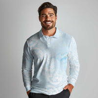 Polynesian Tiare Monstera Baby Blue Long Sleeve Polo Shirt Liquid Style - Polynesian Pride