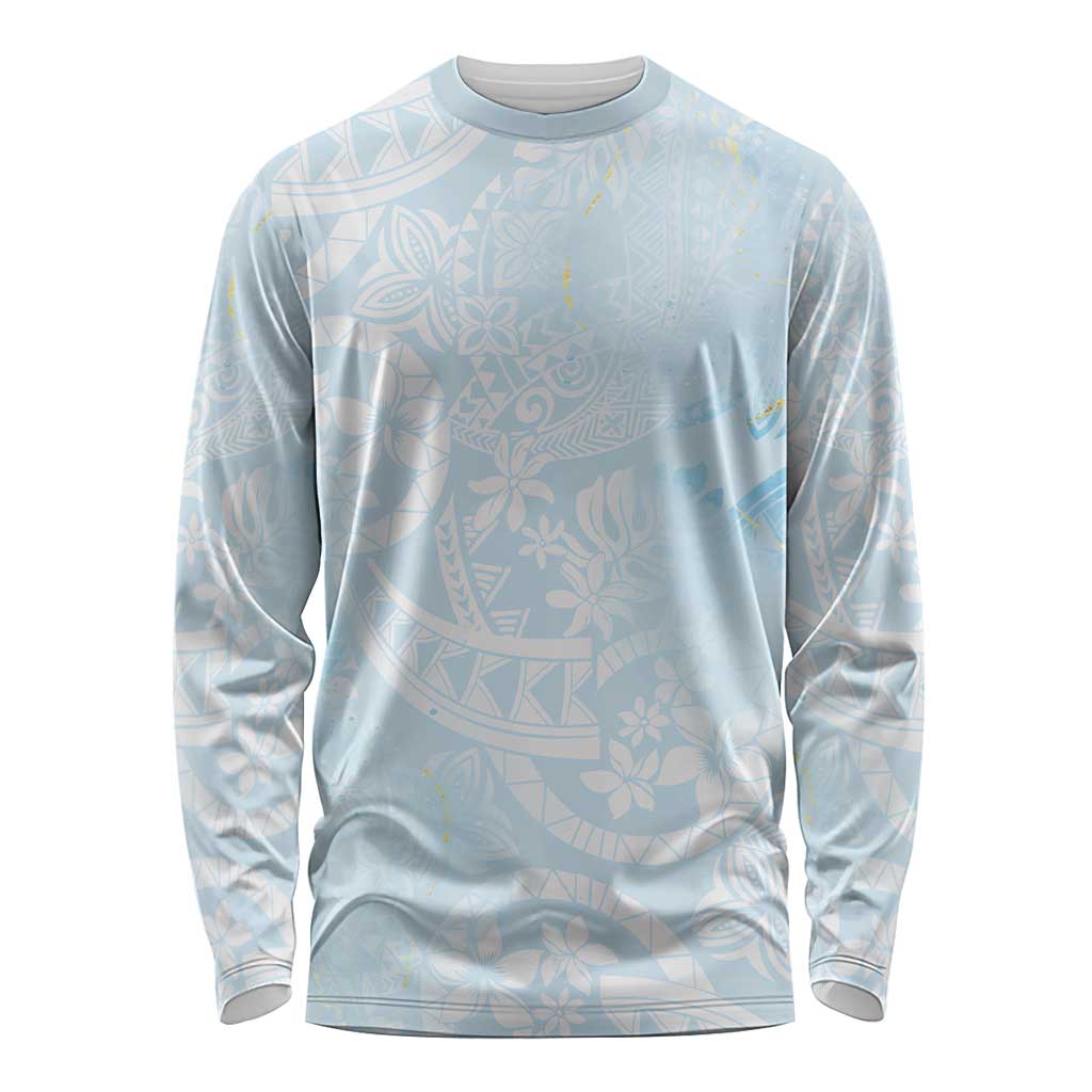 Polynesian Tiare Monstera Baby Blue Long Sleeve Shirt Liquid Style - Polynesian Pride