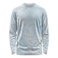 Polynesian Tiare Monstera Baby Blue Long Sleeve Shirt Liquid Style - Polynesian Pride