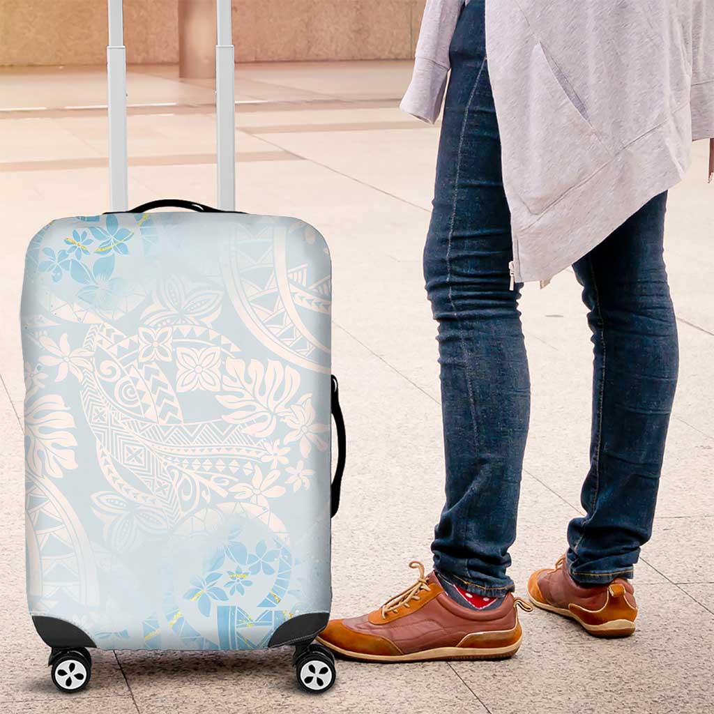 Polynesian Tiare Monstera Baby Blue Luggage Cover Liquid Style - Polynesian Pride
