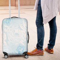 Polynesian Tiare Monstera Baby Blue Luggage Cover Liquid Style - Polynesian Pride