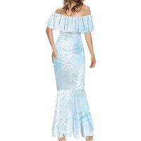 Polynesian Tiare Monstera Baby Blue Mermaid Dress Liquid Style - Polynesian Pride