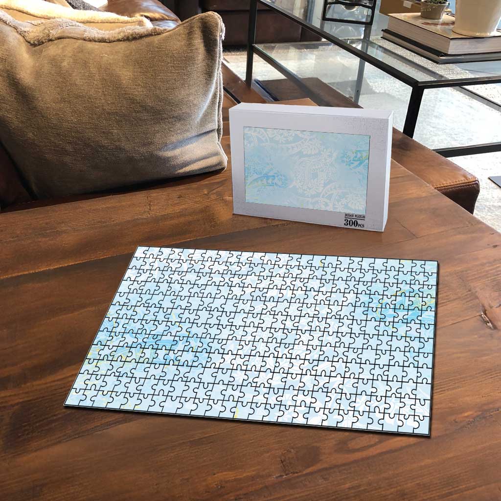 Polynesian Tiare Monstera Baby Blue Puzzle Liquid Style - Polynesian Pride