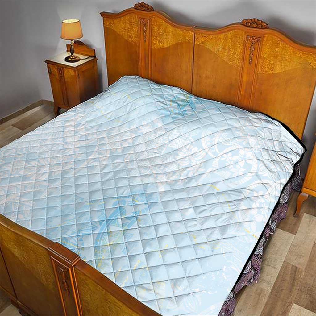 Polynesian Tiare Monstera Baby Blue Quilt Liquid Style - Polynesian Pride