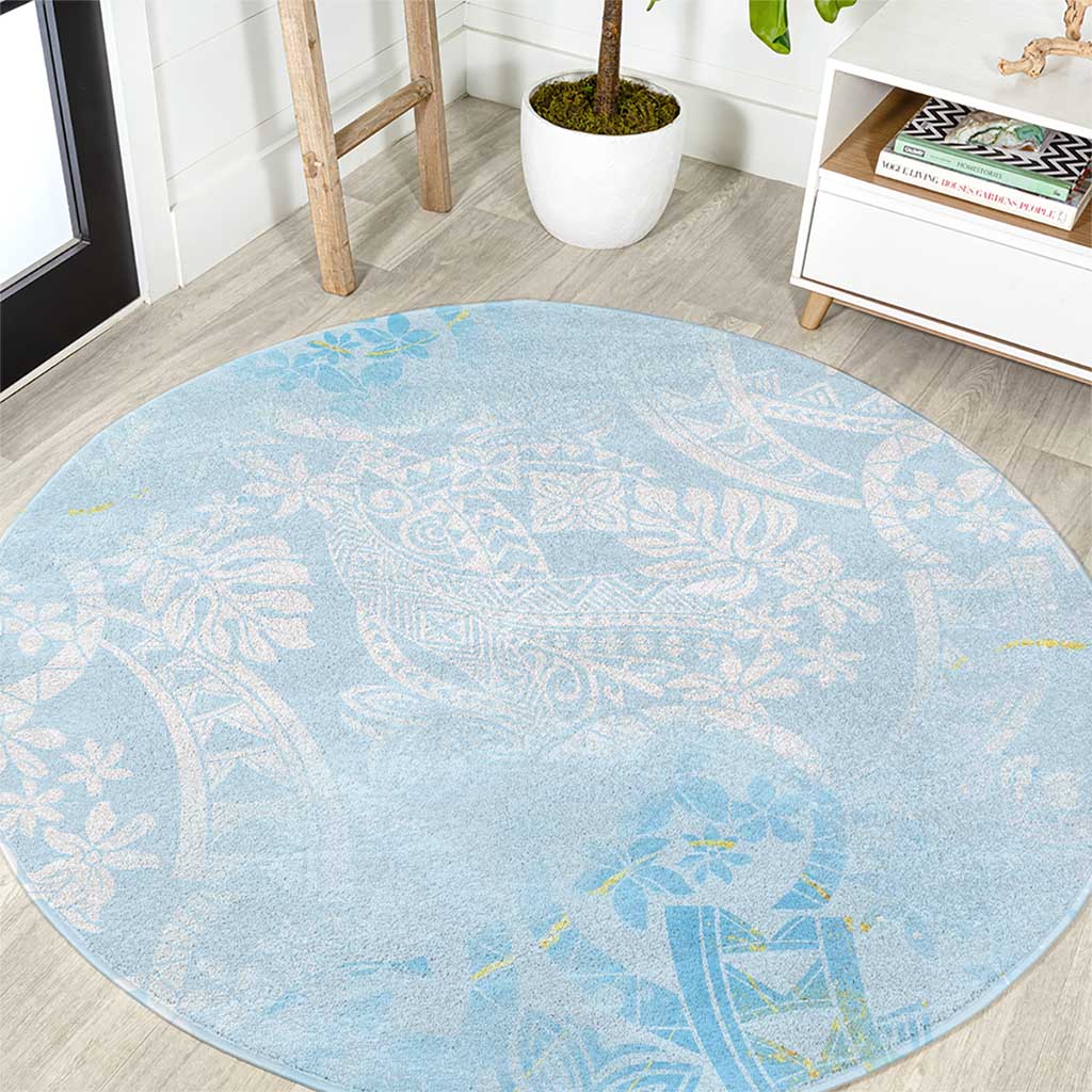 Polynesian Tiare Monstera Baby Blue Round Carpet Liquid Style - Polynesian Pride