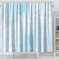 Polynesian Tiare Monstera Baby Blue Shower Curtain Liquid Style - Polynesian Pride