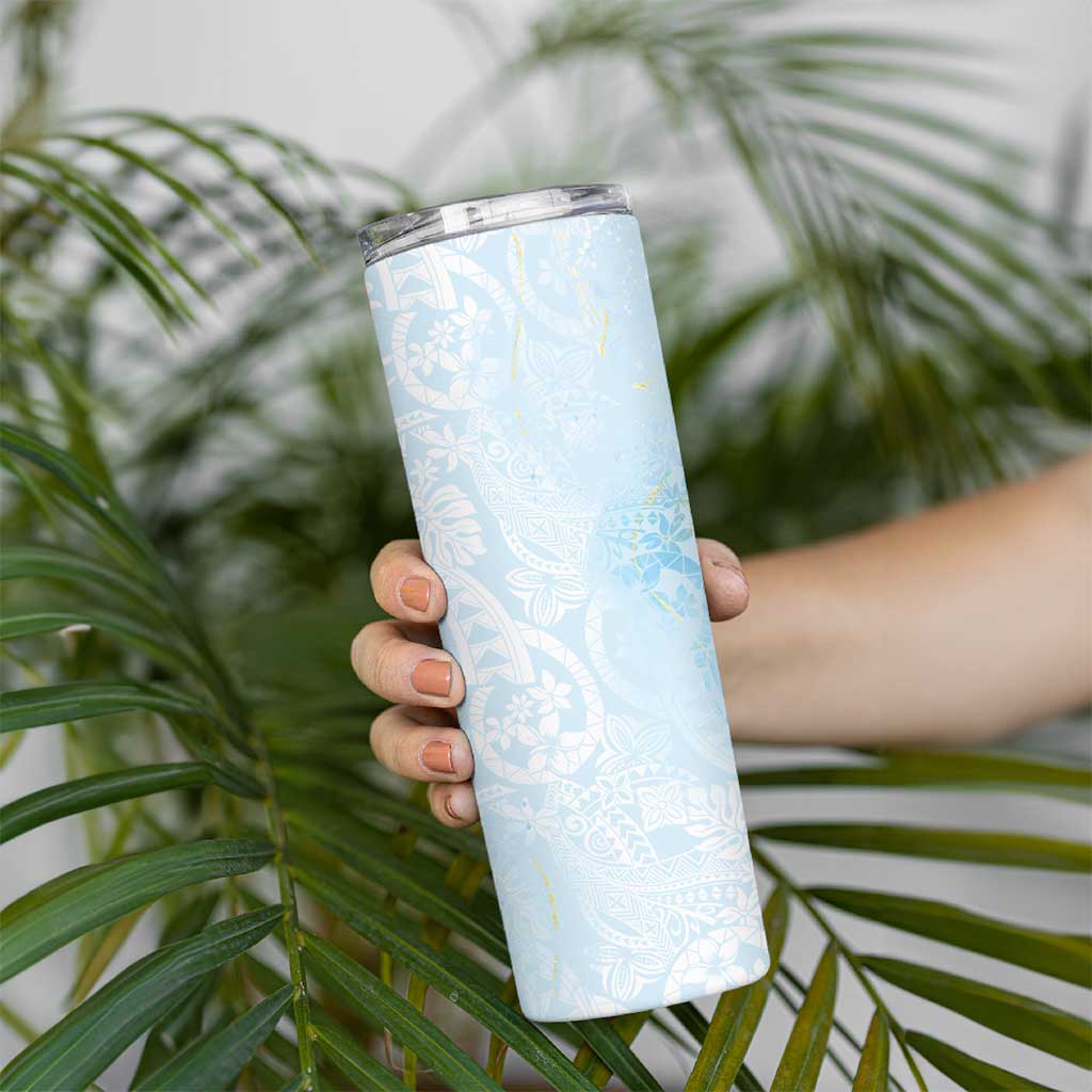Polynesian Tiare Monstera Baby Blue Skinny Tumbler Liquid Style - Polynesian Pride