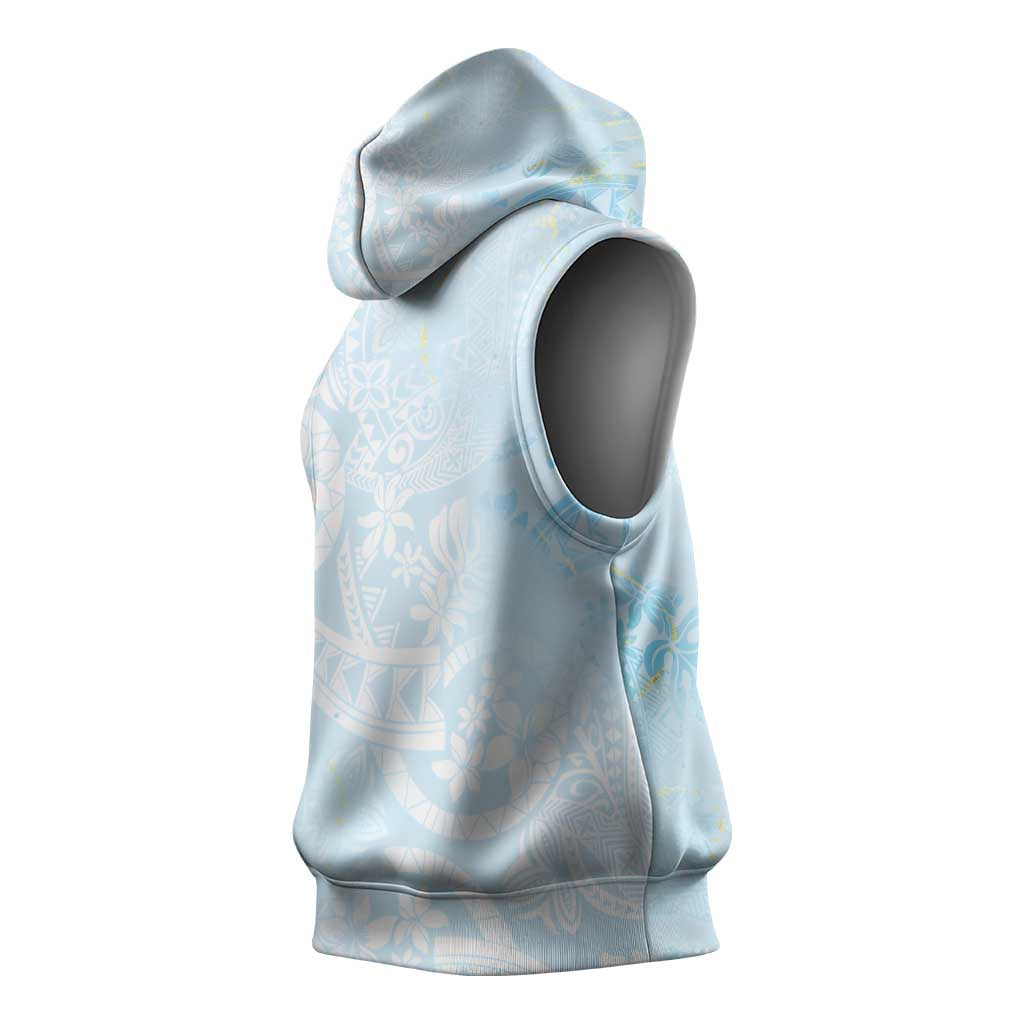 Polynesian Tiare Monstera Baby Blue Sleeveless Hoodie Liquid Style - Polynesian Pride