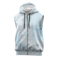 Polynesian Tiare Monstera Baby Blue Sleeveless Zip Hoodie Liquid Style - Polynesian Pride