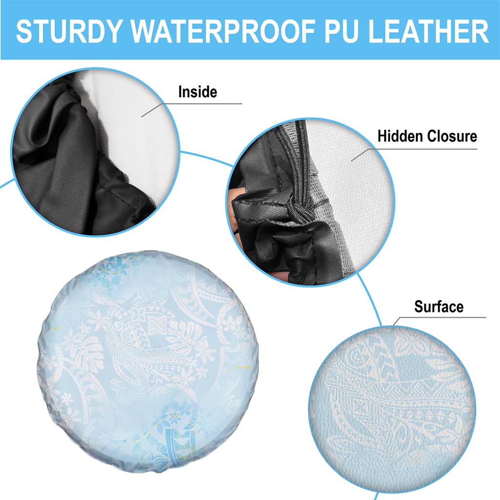 Polynesian Tiare Monstera Baby Blue Spare Tire Cover Liquid Style - Polynesian Pride