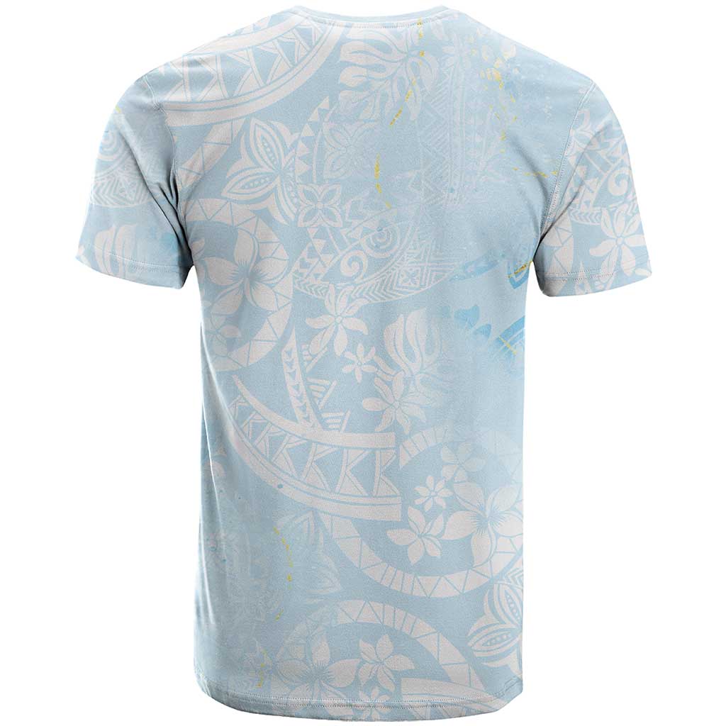 Polynesian Tiare Monstera Baby Blue T Shirt Liquid Style - Polynesian Pride