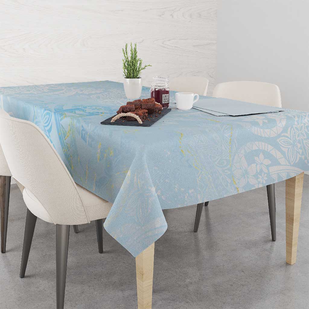 Polynesian Tiare Monstera Baby Blue Tablecloth Liquid Style - Polynesian Pride