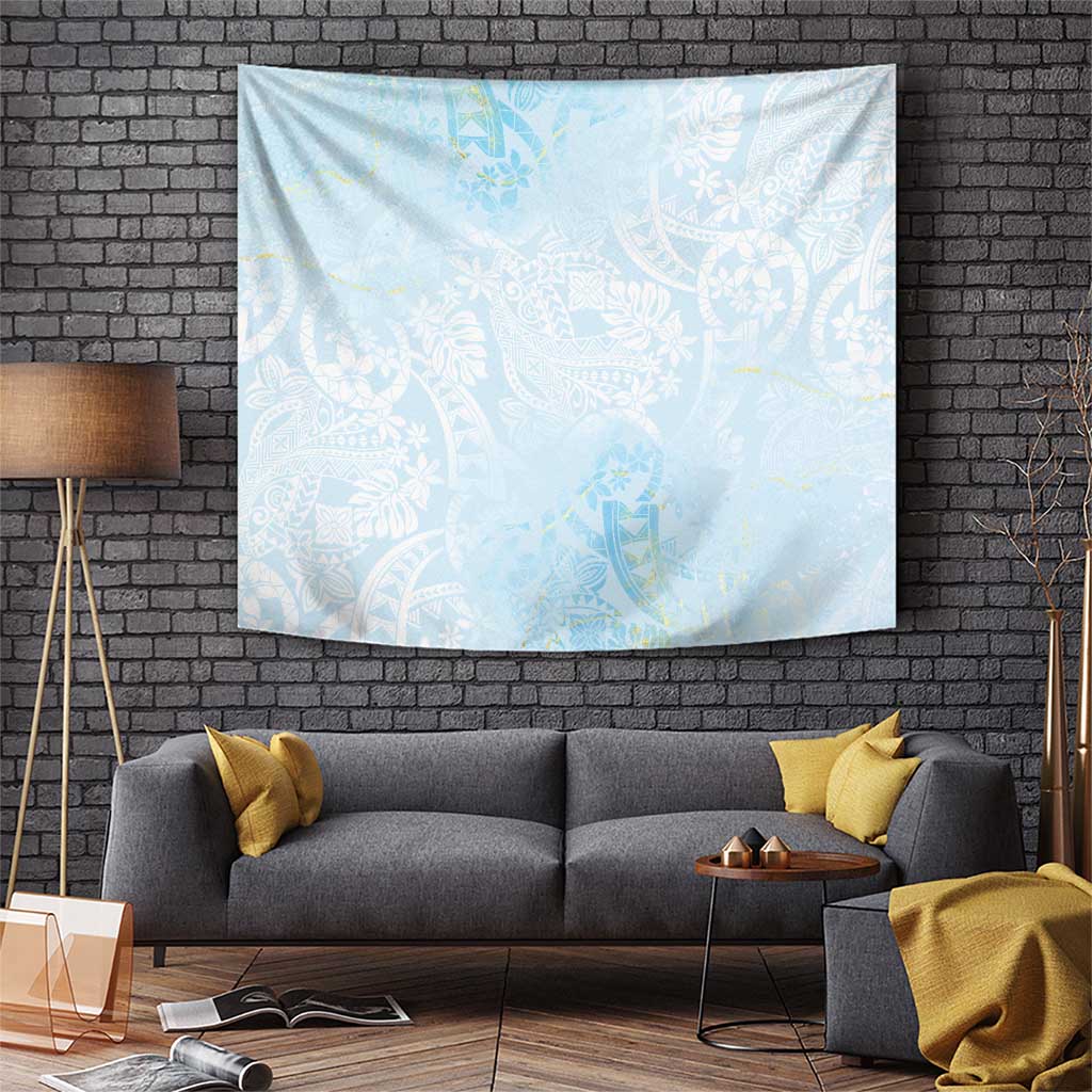 Polynesian Tiare Monstera Baby Blue Tapestry Liquid Style - Polynesian Pride