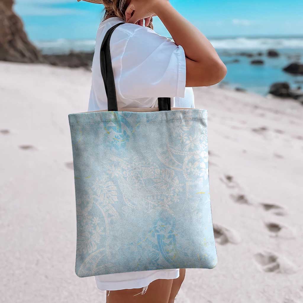 Polynesian Tiare Monstera Baby Blue Tote Bag Liquid Style - Polynesian Pride