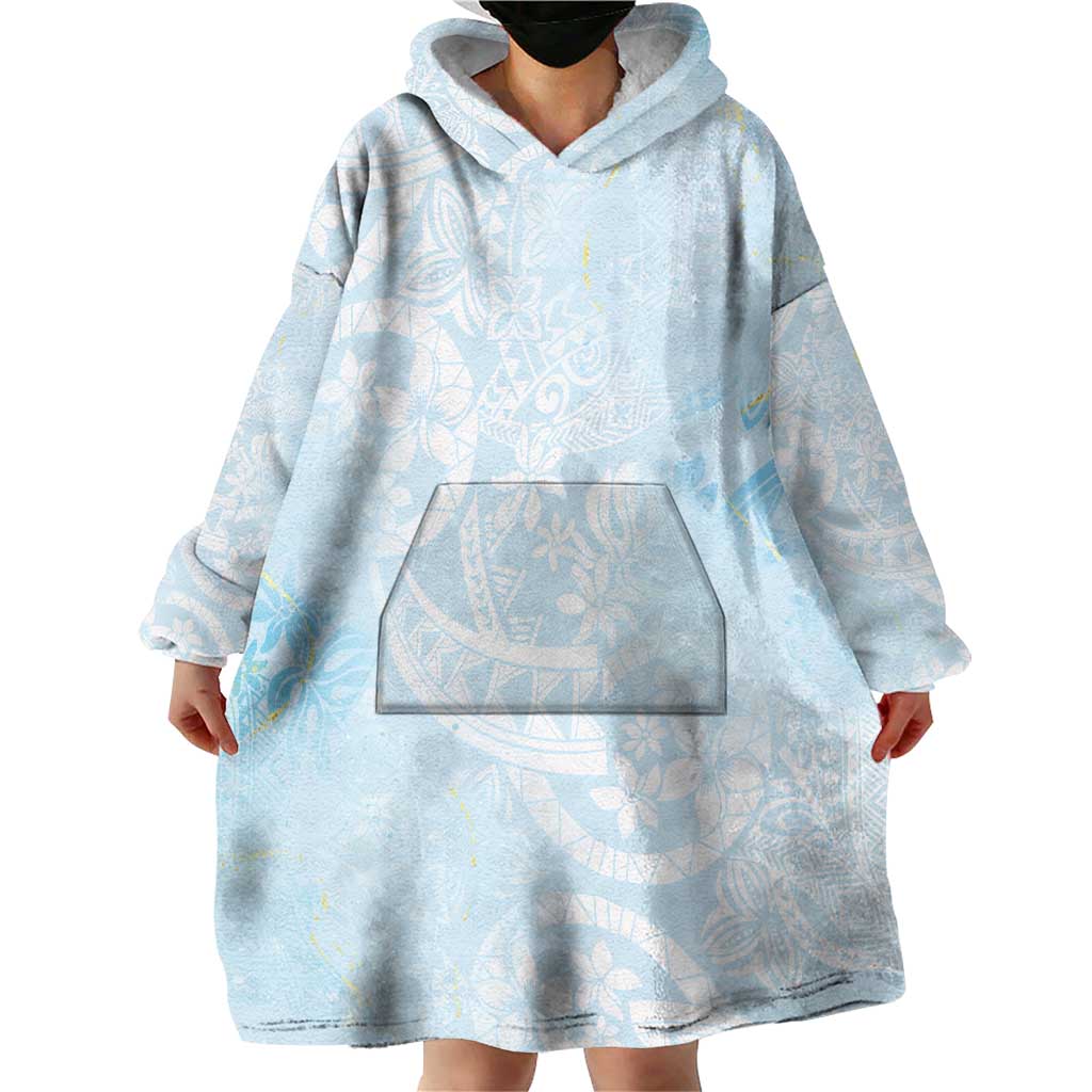 Polynesian Tiare Monstera Baby Blue Wearable Blanket Hoodie Liquid Style - Polynesian Pride