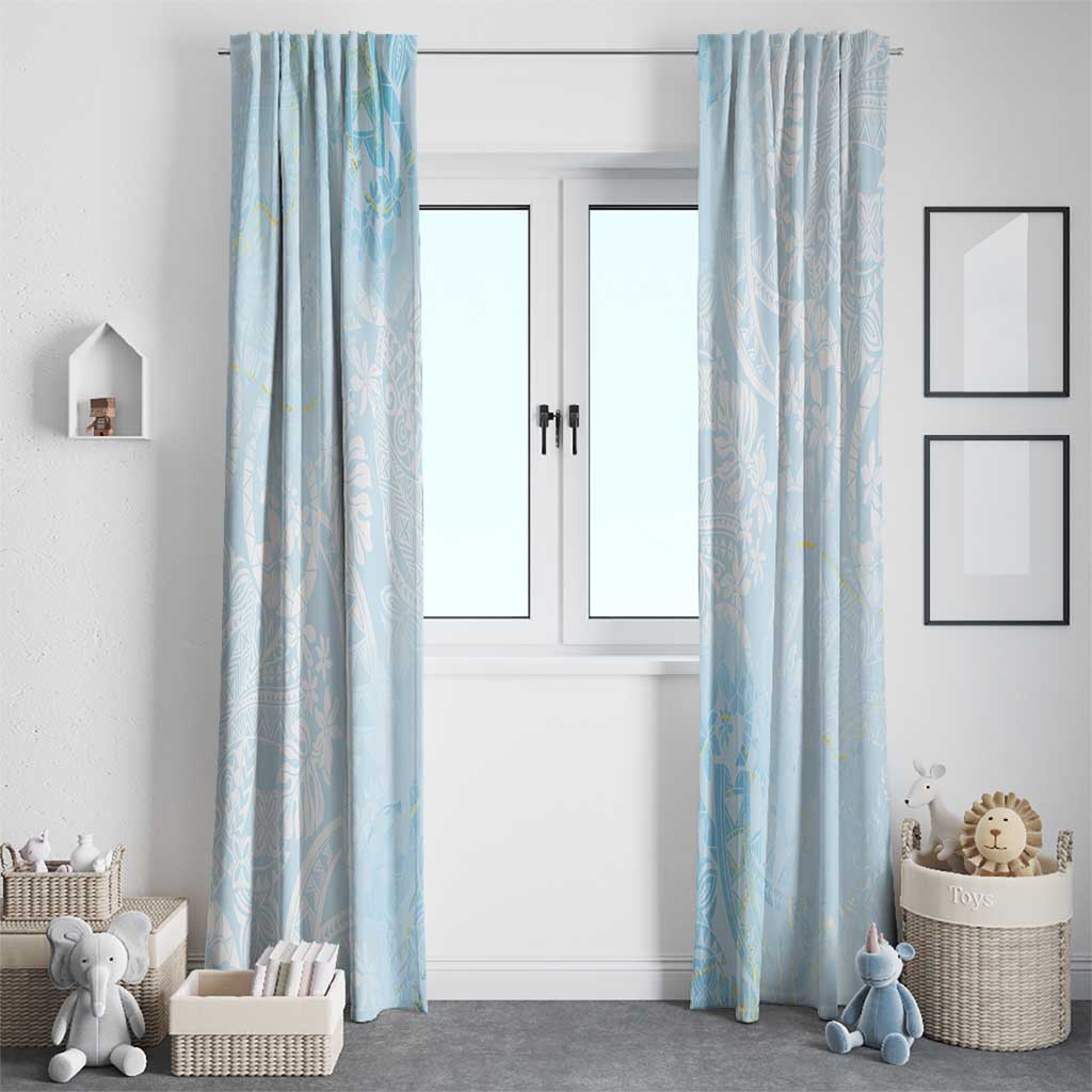 Polynesian Tiare Monstera Baby Blue Window Curtain Liquid Style - Polynesian Pride