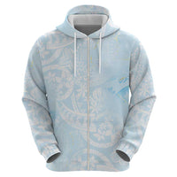 Polynesian Tiare Monstera Baby Blue Zip Hoodie Liquid Style - Polynesian Pride