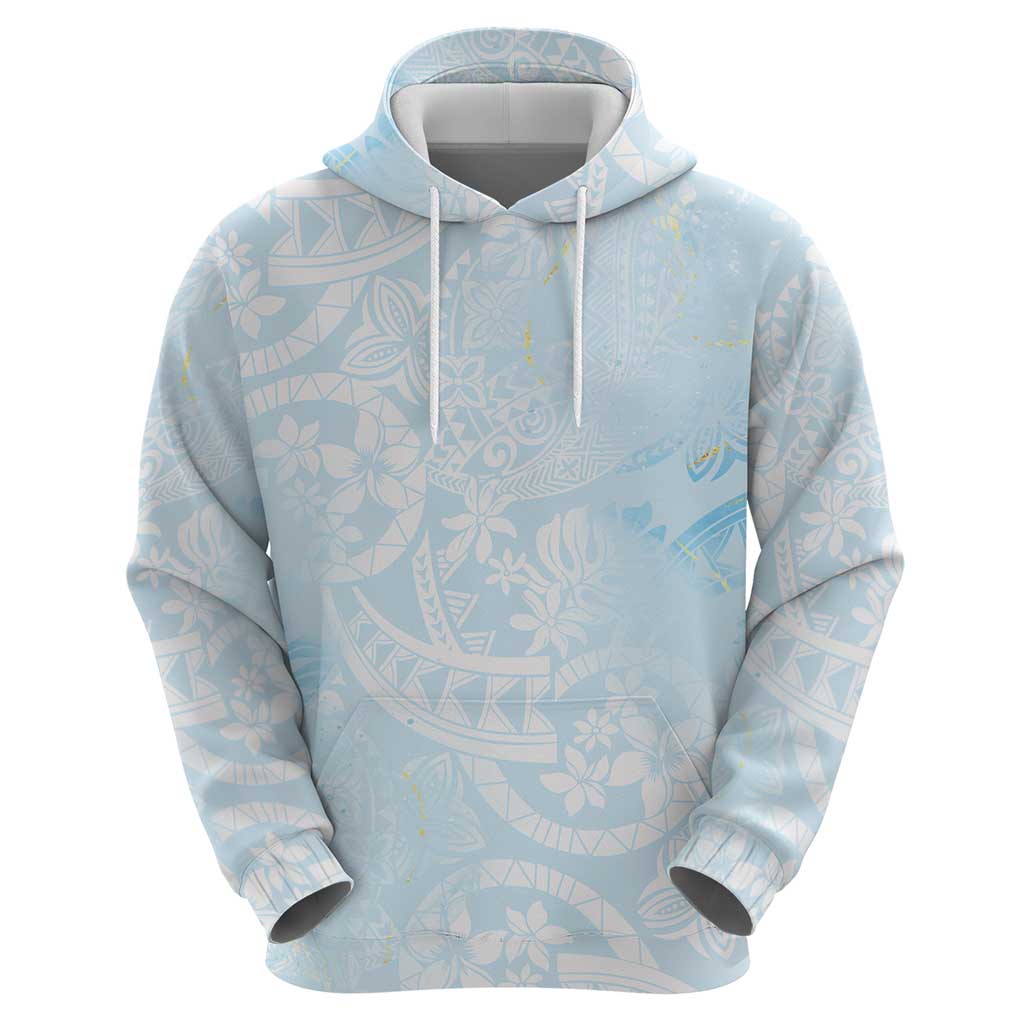 Polynesian Tiare Monstera Baby Blue Zip Hoodie Liquid Style - Polynesian Pride