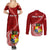 Tonga Rugby Couples Matching Summer Maxi Dress and Long Sleeve Button Shirts Tongan Ngatu Pattern White Version LT01 - Polynesian Pride