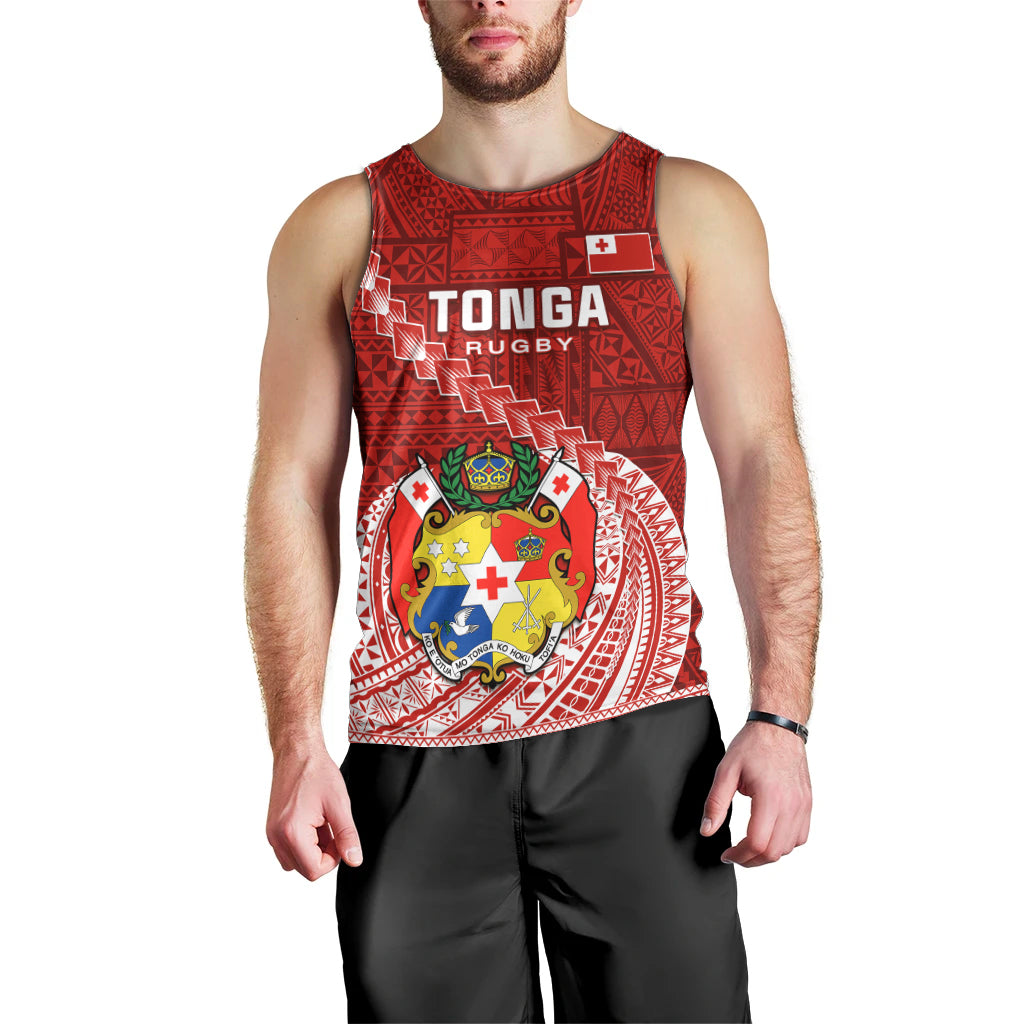 Tonga Rugby Men Tank Top Tongan Ngatu Pattern White Version LT01 - Polynesian Pride