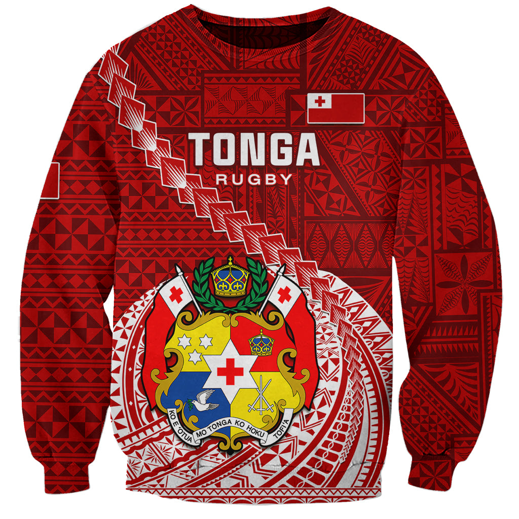 Tonga Rugby Sweatshirt Tongan Ngatu Pattern White Version LT01 Unisex Red - Polynesian Pride