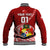 Custom Tonga Rugby Baseball Jacket Tongan Ngatu Pattern White Version LT01 - Polynesian Pride