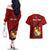 Tonga Rugby Couples Matching Off The Shoulder Long Sleeve Dress and Hawaiian Shirt Tongan Ngatu Pattern Black Version LT01 - Polynesian Pride