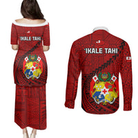 Tonga Rugby Couples Matching Puletasi Dress and Long Sleeve Button Shirts Tongan Ngatu Pattern Black Version LT01 - Polynesian Pride