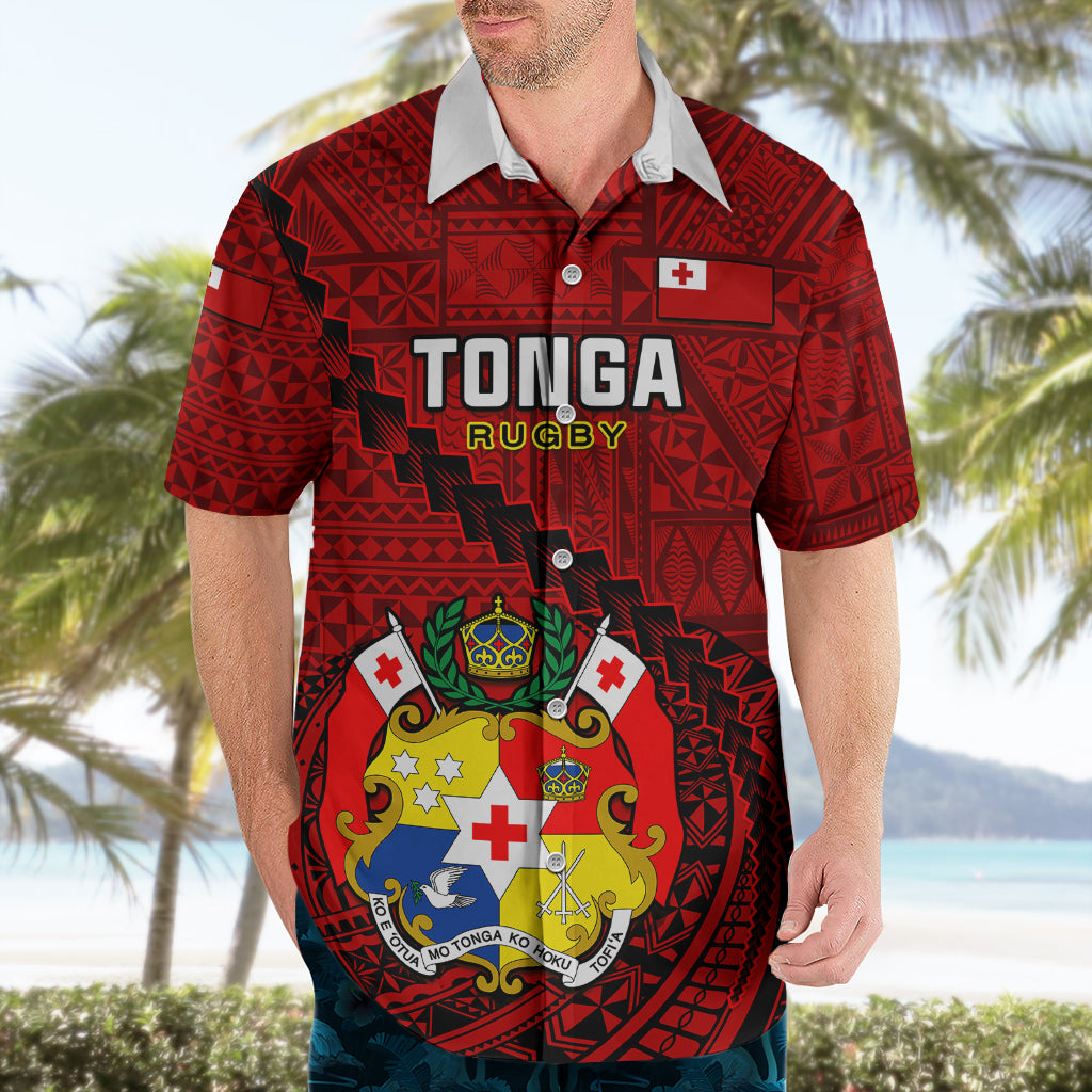 Tonga Rugby Hawaiian Shirt Tongan Ngatu Pattern Black Version LT01 - Polynesian Pride